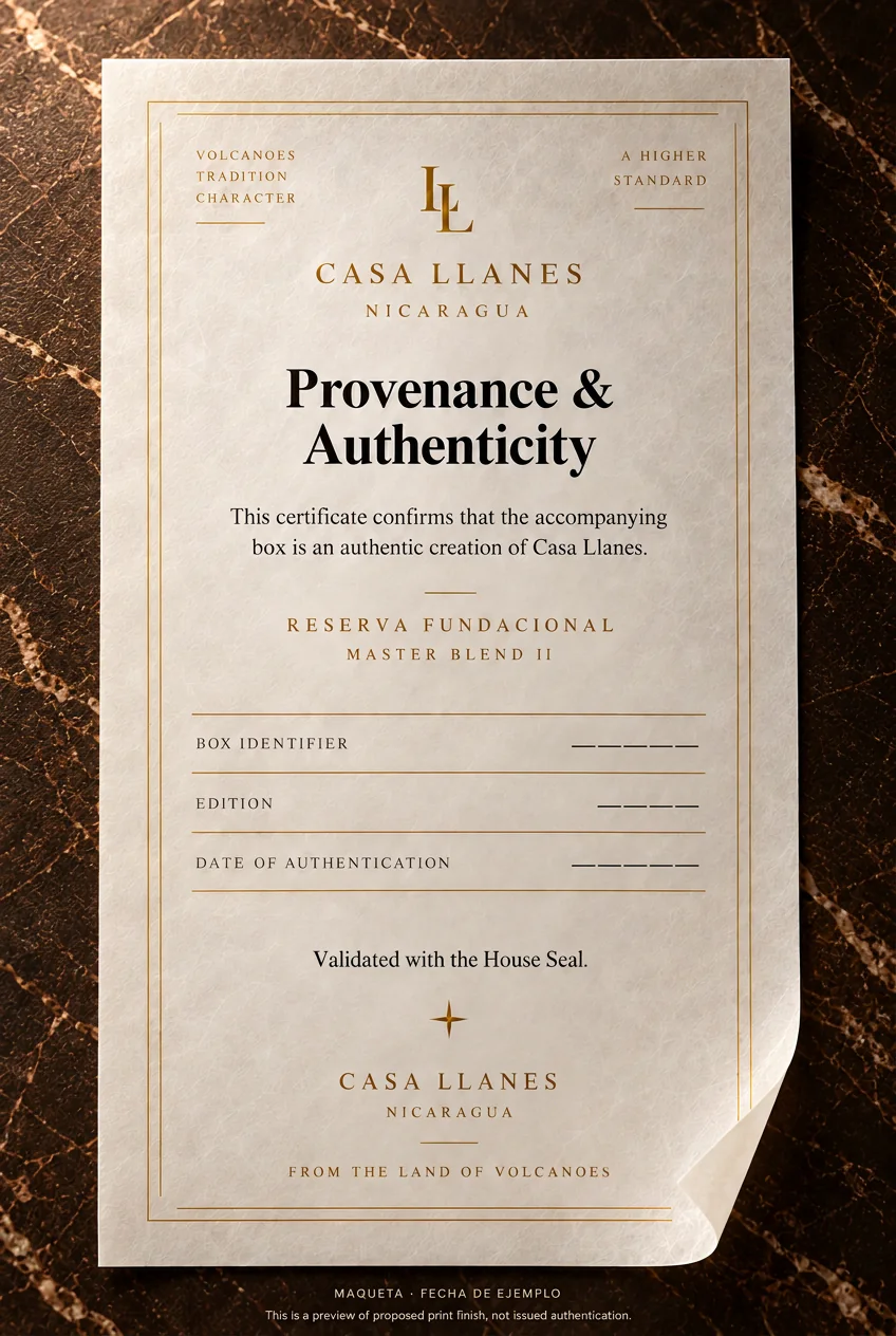 CASA LLANES provenance and authenticity certificate